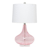 Lalia Home 24 Classix Contemporary Wavy Colored Glass Table Lamp With White Linen Shade For Living Room Bedroom Entryway Din