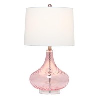 Lalia Home 24 Classix Contemporary Wavy Colored Glass Table Lamp With White Linen Shade For Living Room Bedroom Entryway Din