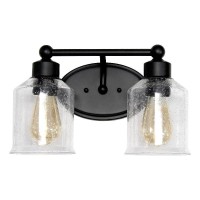 Lalia Home Studio Loft Modern Two Light Metal And Clear Seeded Glass Shade Vanity Uplight Downlight Wall Mounted Fixture With Matching Metal Accents For Home Dcor, Bathroom, Entryway, Hallway, Black