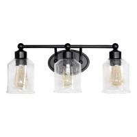 Lalia Home Studio Loft Modern Three Light Metal And Clear Seeded Glass Shade Vanity Uplight Downlight Wall Mounted Fixture With Matching Metal Accents For Home Dcor, Bathroom, Entryway, Hallway, Black