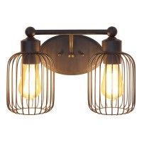 Lalia Home Ironhouse Two Light Industrial Decorative Cage Vanity Uplight Downlight Wall Mounted Fixture For Home Dcor, Bathroom, Entryway, Hallway, Black