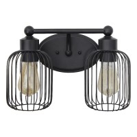 Lalia Home Ironhouse Two Light Industrial Decorative Cage Vanity Uplight Downlight Wall Mounted Fixture For Home Dcor, Bathroom, Entryway, Hallway, Black