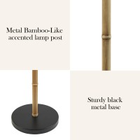 Martha Stewart Floor Lamps For Living Room, Bamboo-Like Standing Lamp With 2 Tone Black Shade, Iron Body, Black Base, Polarized Plug, Clear Cable, Office, Bedroom Room Lamp - Black/Natural Nassau