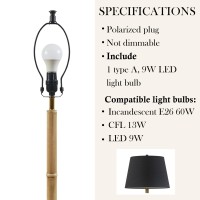 Martha Stewart Floor Lamps For Living Room, Bamboo-Like Standing Lamp With 2 Tone Black Shade, Iron Body, Black Base, Polarized Plug, Clear Cable, Office, Bedroom Room Lamp - Black/Natural Nassau