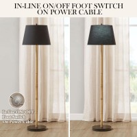 Martha Stewart Floor Lamps For Living Room, Bamboo-Like Standing Lamp With 2 Tone Black Shade, Iron Body, Black Base, Polarized Plug, Clear Cable, Office, Bedroom Room Lamp - Black/Natural Nassau