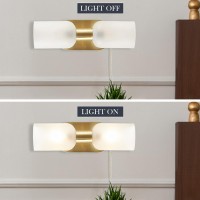 Hampton Hill 2 Bulb Modern Indoor Wall Sconce, Plug In Wall Lamps For Living Room, Iron Frame, Frosted Glass Shade, Clear Polarized Plug In Cord, Verticle/Horizontal Entryway Wall Lights - Gold Dove