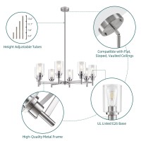 Seilisy 8 Lights Brushed Nickel Chandelier For Dining Room Farmhouse Modern Contemporary Industrial Ceiling Hanging Pendant Lig