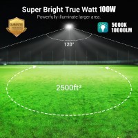 Ustellar Dusk To Dawn Flood Lights Outdoor 100W Led Security Light 10000Lm Super Bright Plug In Outdoor Light With Remote Contr