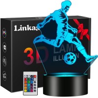 Linkax Soccer Gifts For Boys Girls Birthday Back To School Gifts For Kids Light Up Soccer 3D Illusion Lamp With 16 Colors Remo