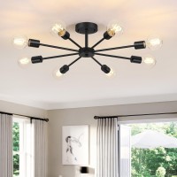 Lomoky 8Lights Semi Flush Mount Ceiling Light Matte Black Hallway Ceiling Lighting With E26 Base Modern Sputnik Light Fixture