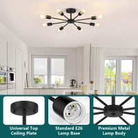 Lomoky 8Lights Semi Flush Mount Ceiling Light Matte Black Hallway Ceiling Lighting With E26 Base Modern Sputnik Light Fixture