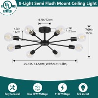 Lomoky 8Lights Semi Flush Mount Ceiling Light Matte Black Hallway Ceiling Lighting With E26 Base Modern Sputnik Light Fixture