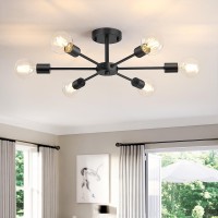 Lomoky 6Lights Semi Flush Mount Ceiling Light Matte Black Close To Ceiling Lighting With E26 Base Modern Sputnik Light Fixtur