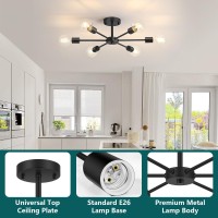 Lomoky 6Lights Semi Flush Mount Ceiling Light Matte Black Close To Ceiling Lighting With E26 Base Modern Sputnik Light Fixtur