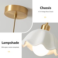 Fulesi Pendant Light Set Of 2 Retro White Wave Ceramic Lampshade Minimalist Style Ceiling Hanging Lamp Brass Finish Ceiling Light For Kitchen Island Bedroom Bedside