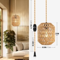 Plug In Pendant Light 15Ft Hemp Rope Cord Hanging Lights With Plug In Cord Dimmable Rattan Hanging Lamp Wicker Woven Basket Lam