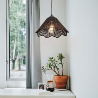 Tebio Plug In Pendant Light Rattan Hanging Lights With Plug In Cord 13Ft Hemp Black Cord Onoff Switch Chandelier For Boho Livi