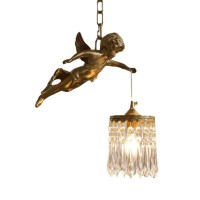 Violin French All-Copper Angel Chandelier E27 1 Light Luxury - Brass Crystal Decoration Hanging Light Bar Cafe Bar Bedroom Porch Hanging Lamp Adjustable Lighting Fixtures,Lights