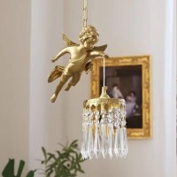 Violin French All-Copper Angel Chandelier E27 1 Light Luxury - Brass Crystal Decoration Hanging Light Bar Cafe Bar Bedroom Porch Hanging Lamp Adjustable Lighting Fixtures,Lights