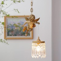 Violin French All-Copper Angel Chandelier E27 1 Light Luxury - Brass Crystal Decoration Hanging Light Bar Cafe Bar Bedroom Porch Hanging Lamp Adjustable Lighting Fixtures,Lights