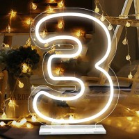 Attneon Number 3 Neon Sign Led Light Up Three Numbers Neon Lights Number 3 Light For Wedding Birthday Party Anniversary Number