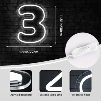 Attneon Number 3 Neon Sign Led Light Up Three Numbers Neon Lights Number 3 Light For Wedding Birthday Party Anniversary Number