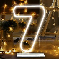 Attneon Number 7 Neon Sign Led Light Up Numbers 7 Neon Lights Number Seven Light For Wedding Birthday Party Anniversary Number L