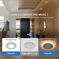 Cycevsun 3 Inch Led Recessed Lights With Night Light Dimmable 5Cct Selectable Canless Outdoor Soffit Lights Downlight Wafer P