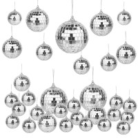 Pllieay 66Pcs Disco Ball Ornaments Hanging Disco Balls 4 Sizes Disco Ball Decoration Disco Ball Cake Topper For Christmas Tre