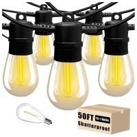 Daybetter 50Ft Outdoor String Lights Dimmable Patio Lights With Led Waterproof Shatterproof Bulbs For Outside Porch Backyard Ga