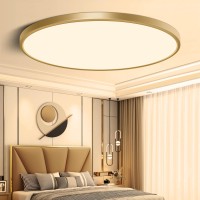 Fletergib 157Inch Gold Flush Mount Ceiling Light Fixture 3000K Warm White 32W 3800Lm Bright Led Ceiling Light Flat Round Lig