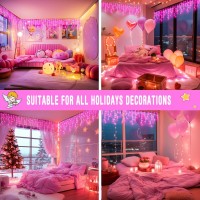 Jmexsuss 400 Led Pink Icicle Lights For Room Decor Connectable Pink String Lights Indoor Outdoor With Remote Pink Christmas Li