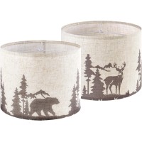 Goso Drum Lampshades Set Of 2 Medium Beige Bear Deer Lamp Shades For Table Lamps 13 Top X 13 Bottom X 10 High Spider