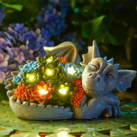 Tiejiajiang Solar Dragon Statue With Succulent Lights Dragon Garden Sculptures Statues