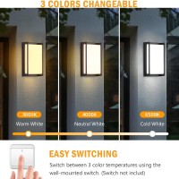 Wowlite Outside Lights For House Led, 18W Modern Front Porch Light 3000K 4000K 6500K 3 Colors Changeable, Aluminum Outdoor Light Fixture, Exterior Sconce For Garage Garden Patio