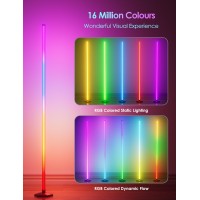 Yikbik Rgb Corner Floor Lamp 65 Color Changing Led Floor Lamp Music Sync Bluetooth App Remote Control 16 Million Diy Colors