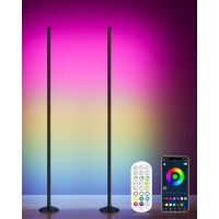 Yikbik 2Pcs Rgb Corner Floor Lamp 65 Color Changing Led Floor Lamp Music Sync Bluetooth App Remote Control 16 Million Diy Col