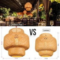 Yiizon Bamboo Pendant Lights Boho Wicker Rattan Chandelier Natural Hanging Lamp For Living Room Bedroom Kitchen Island Farm