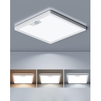 Annaror 12In Motion Sensor Ceiling Light Wired 3000K 4000K 5000K Selectable 24W Flush Mount Light Fixture With 3 Timer Square