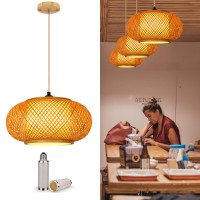 Yiizon Pendant Light Fixture With Hand Woven Bamboo Lamp Shade Hanging Light Fixtures Boho Wicker Rattan Ceiling Lights For Dinn