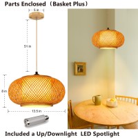 Yiizon Pendant Light Fixture With Hand Woven Bamboo Lamp Shade Hanging Light Fixtures Boho Wicker Rattan Ceiling Lights For Dinn