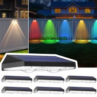 Outdoor Solar Fence Lights 6 Pack Warm White Rgb 7 Color Charging Solar Deck Lights Waterproof Solar Lights For Outside Wall