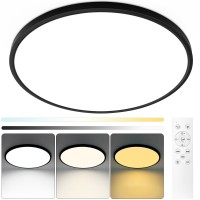 Glowall 20 Inch Black Led Ceiling Light Dimmable With Remote Control Modern Ultra Thin Flush Mount Round Light Fixtures 48W