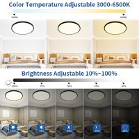 Glowall 20 Inch Black Led Ceiling Light Dimmable With Remote Control Modern Ultra Thin Flush Mount Round Light Fixtures 48W