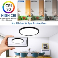 Glowall 20 Inch Black Led Ceiling Light Dimmable With Remote Control Modern Ultra Thin Flush Mount Round Light Fixtures 48W