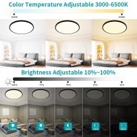 Glowall Modern 24 Led Ceiling Light Fixture Ultra Thin Flush Mount 56W Dimmable With Remote Control 5600 Lumen Black For