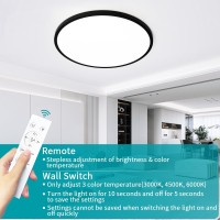 Glowall Modern 24 Led Ceiling Light Fixture Ultra Thin Flush Mount 56W Dimmable With Remote Control 5600 Lumen Black For