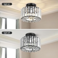 Frideko Home Semi Flush Mount Ceiling Light Crystal Hallway Light Mini Chandelier Kitchen Lighting Fixtures Ceiling Black Flus