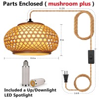 Yiizon Plug In Pendant Light Fixture With Updownlight Led Spotlight Hand Woven Bamboo Lamp Shade Hanging Lights With Plug In Co