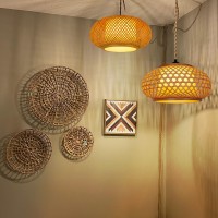 Yiizon Plug In Pendant Light Fixture With Updownlight Led Spotlight Hand Woven Bamboo Lamp Shade Hanging Lights With Plug In Co